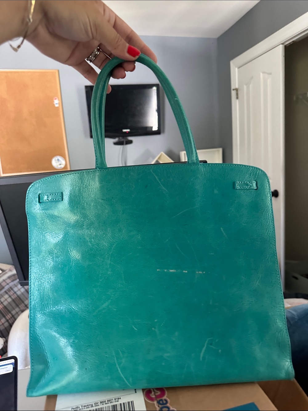 Vintage Furla Teal Leather Top-Handle purse - Picture 2 of 5